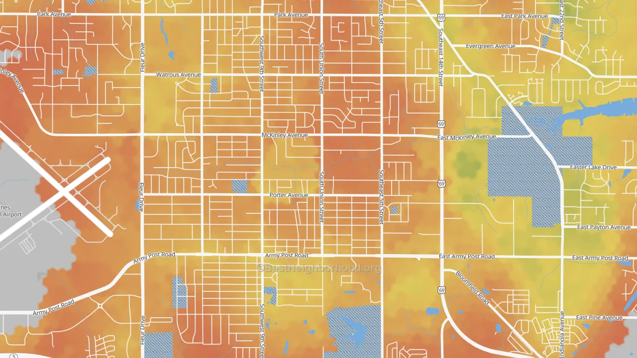 Bike Grade map of Fort des Moines, Des Moines, IA