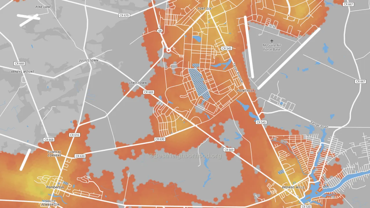 Bike Grade map of Fort Dix, NJ