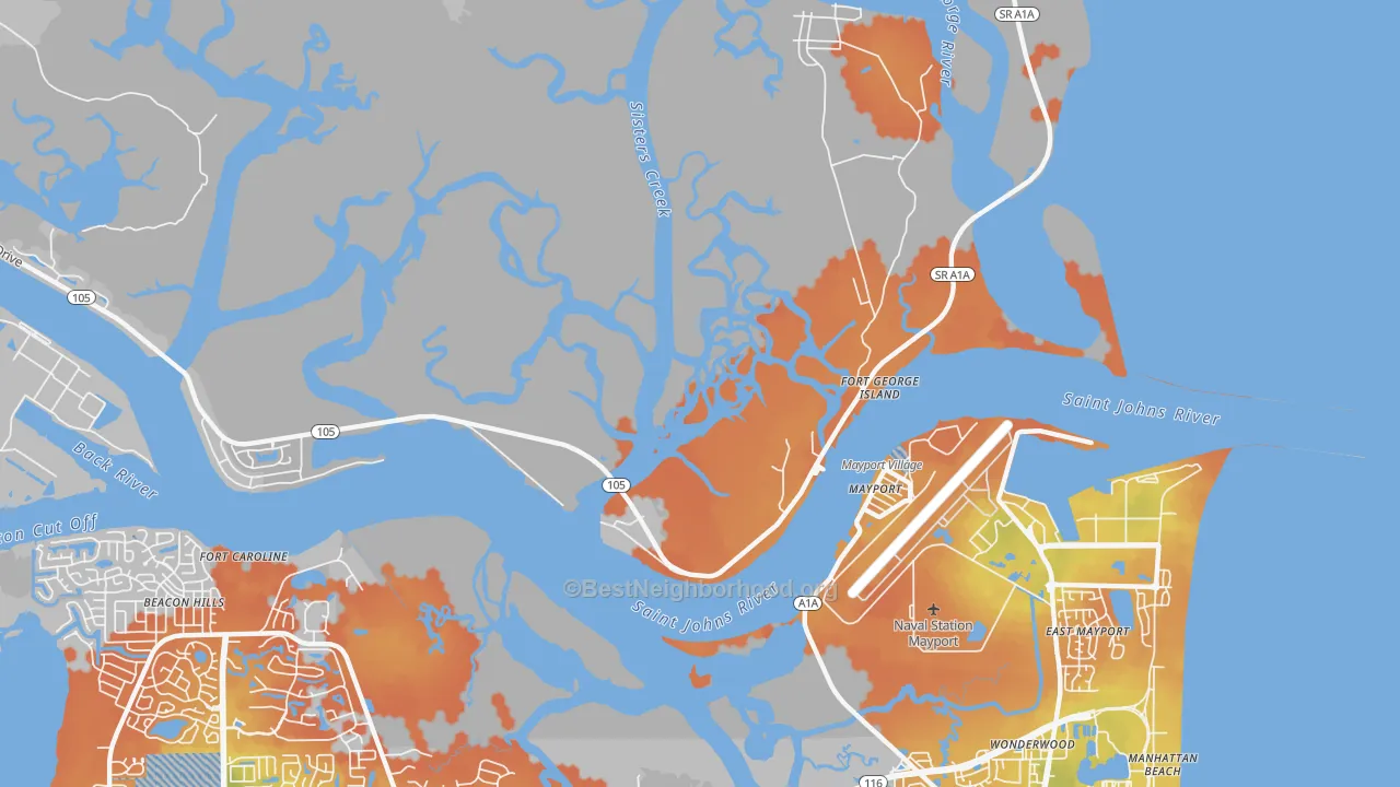 Bike Grade map of Fort George Island, FL