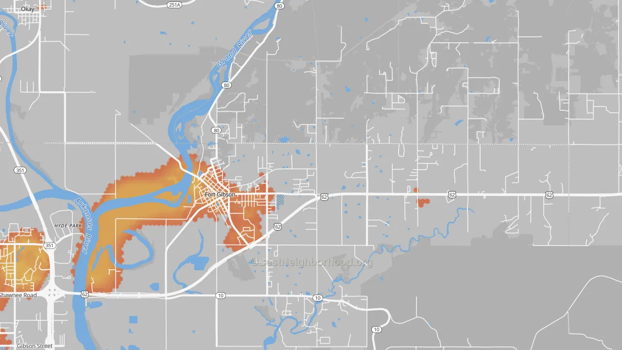 Bike Grade map of Fort Gibson, OK