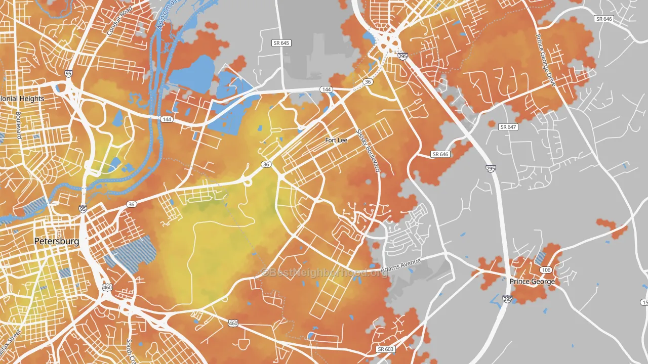 Bike Grade map of Fort Lee, VA