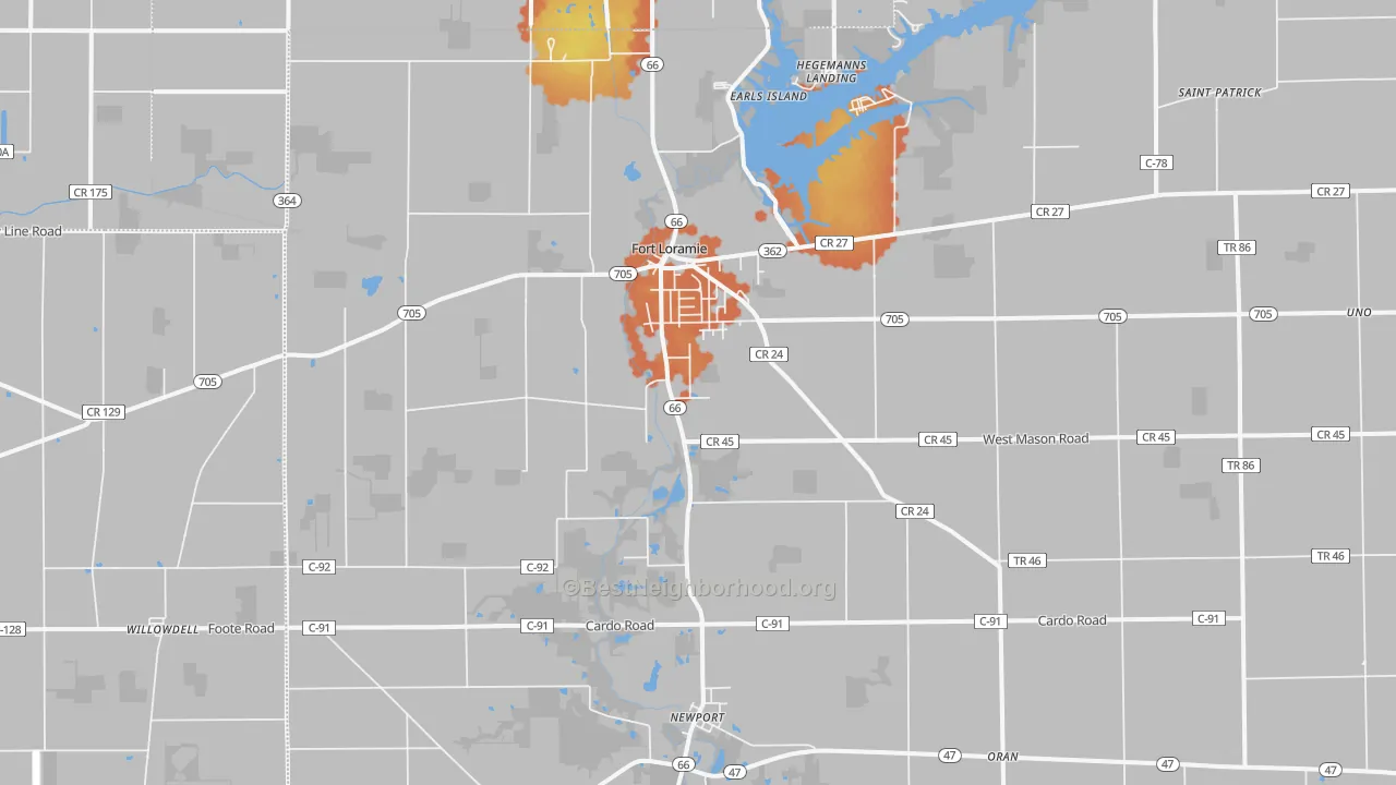 Bike Grade map of Fort Loramie, OH