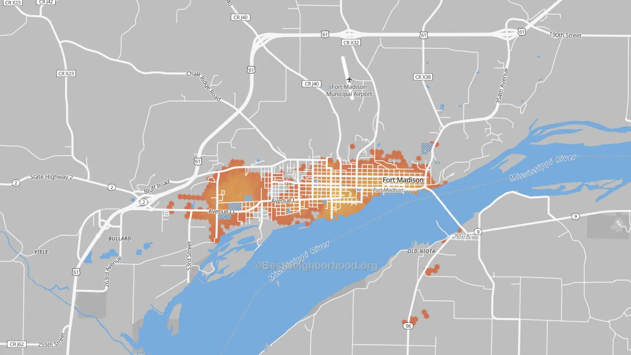 Bike Grade map of Fort Madison, IA