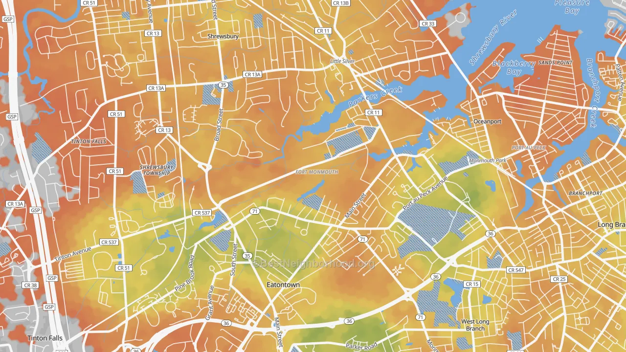 Bike Grade map of Fort Monmouth, NJ