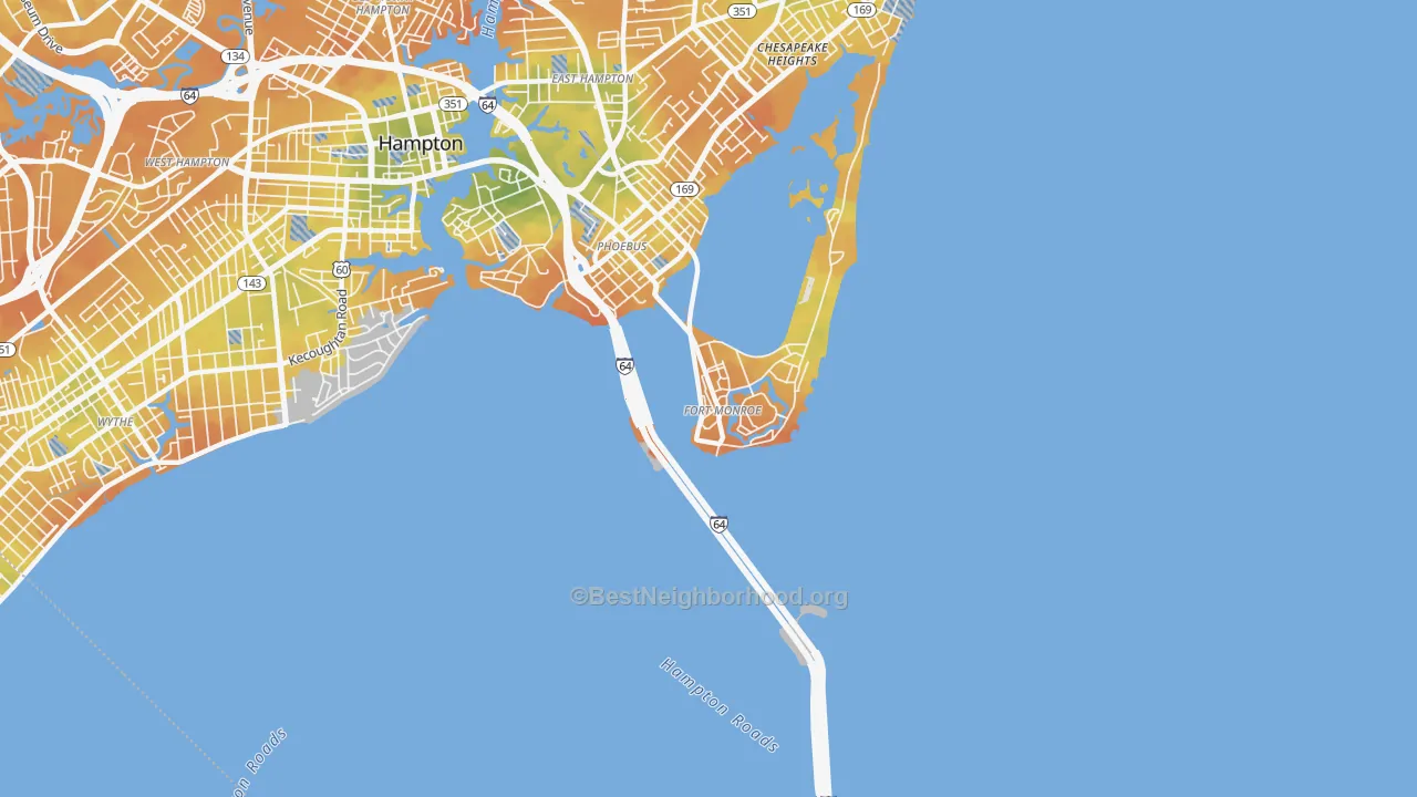 Bike Grade map of Fort Monroe, VA