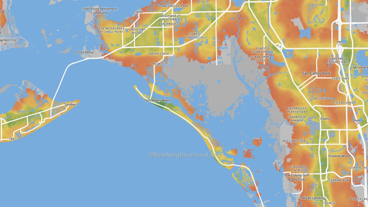 Bike Grade map of Fort Myers Beach, FL