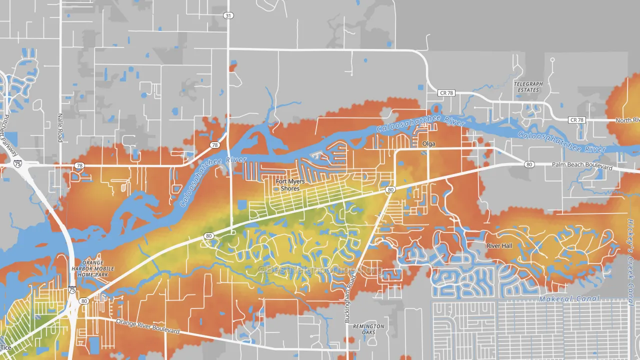 Bike Grade map of Fort Myers Shores, FL