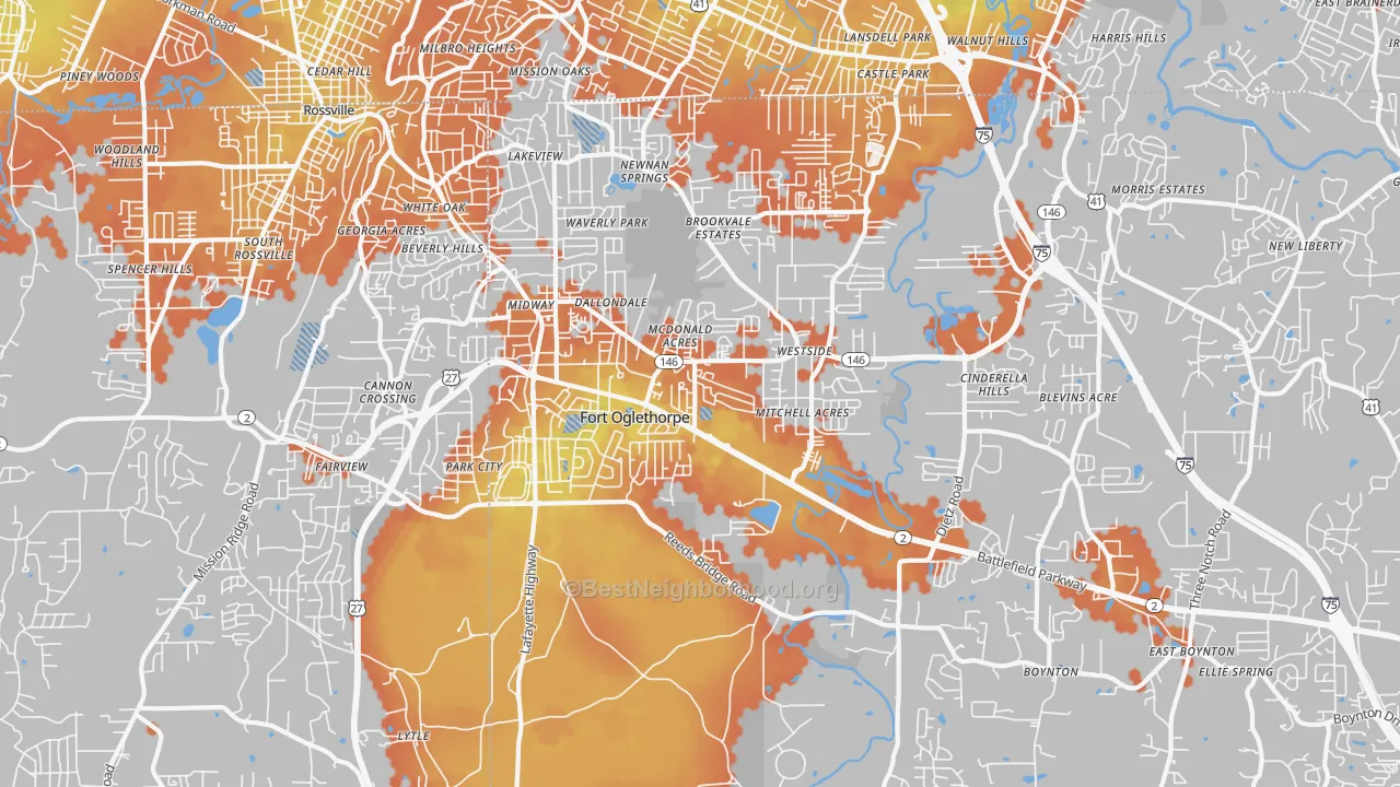 Bike Grade map of Fort Oglethorpe, GA