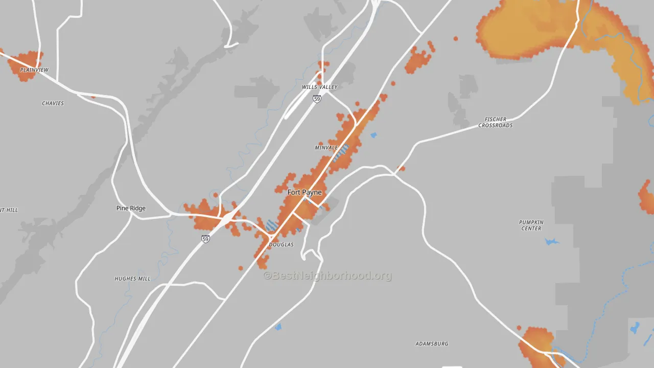 Bike Grade map of Fort Payne, AL