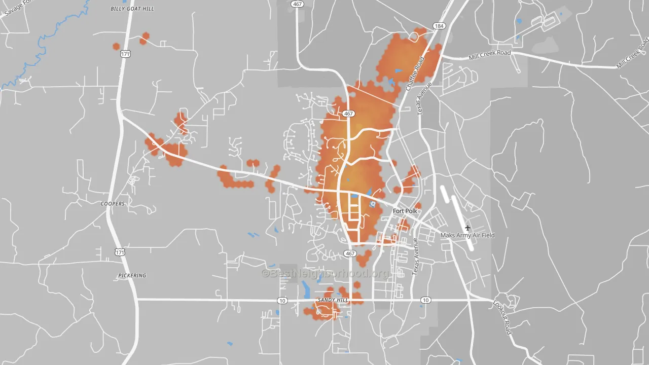 Bike Grade map of Fort Polk South, LA