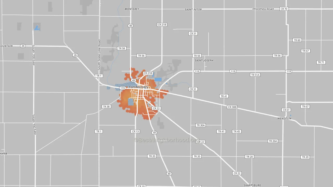 Bike Grade map of Fort Recovery, OH