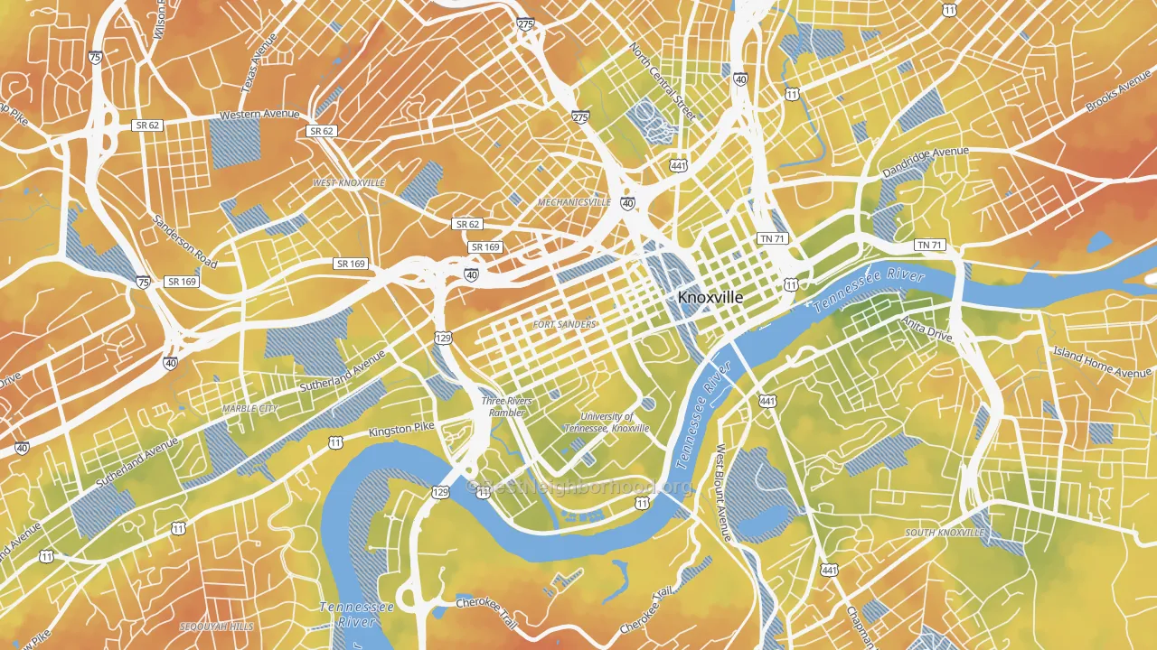 Bike Grade map of Fort Sanders, Knoxville, TN