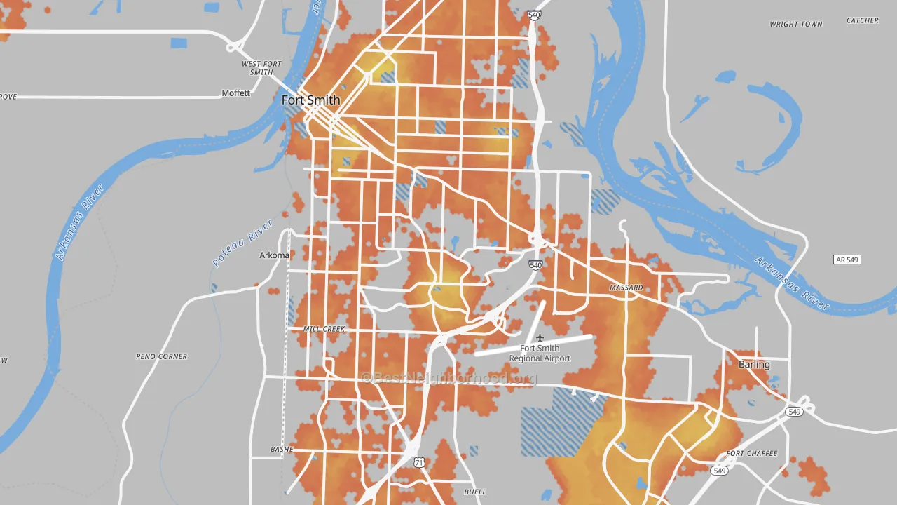 Bike Grade map of Fort Smith, AR