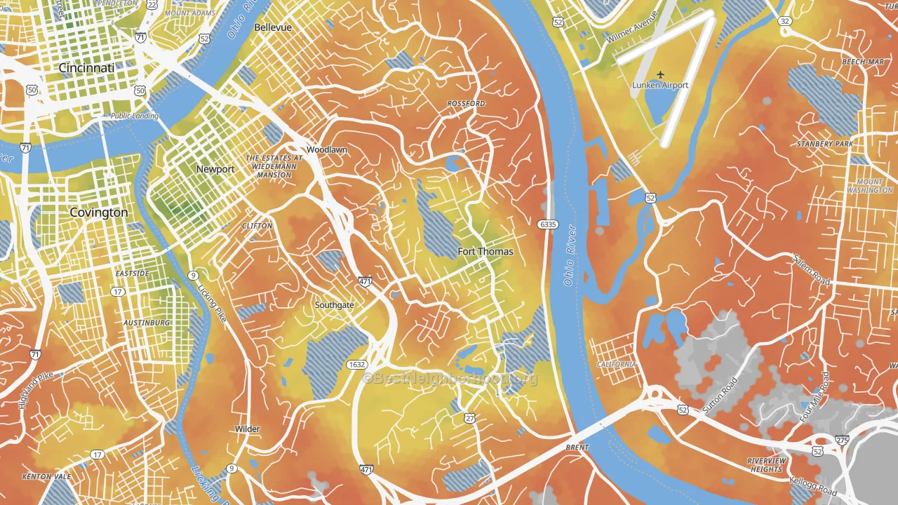 Bike Grade map of Fort Thomas, KY
