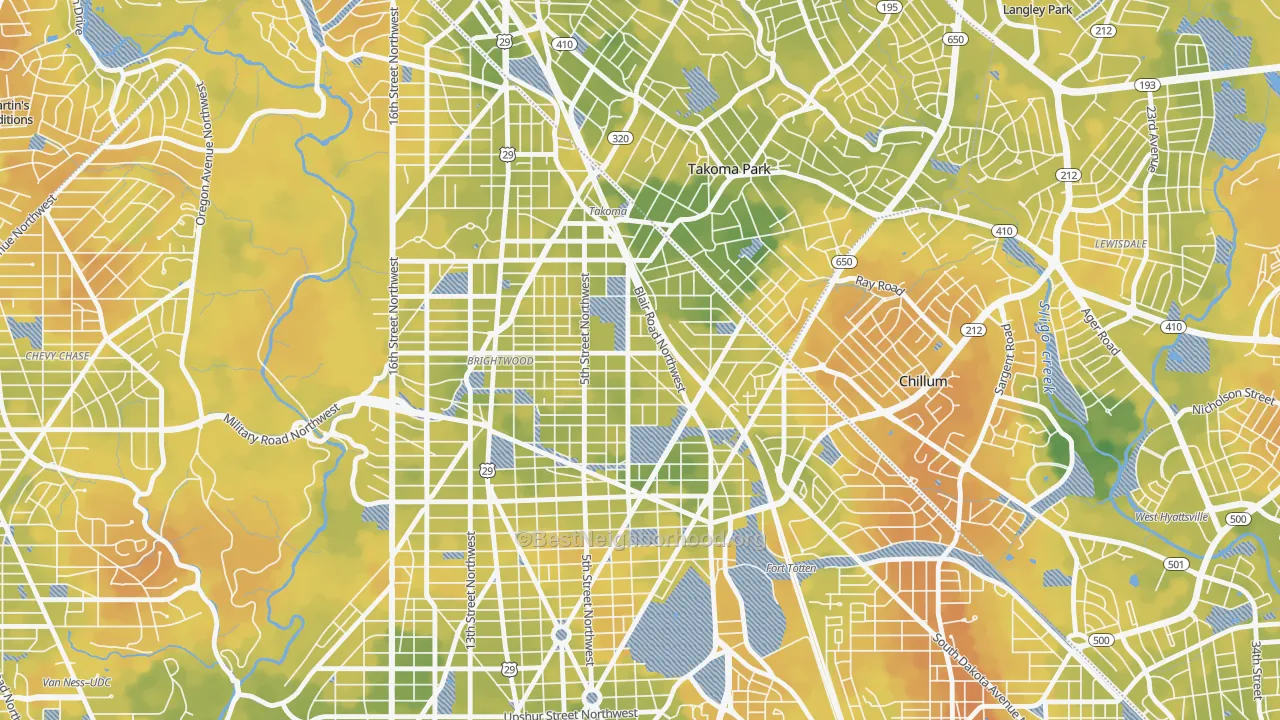 Bike Grade map of Fort Totten-Upper Northeast, Washington, DC