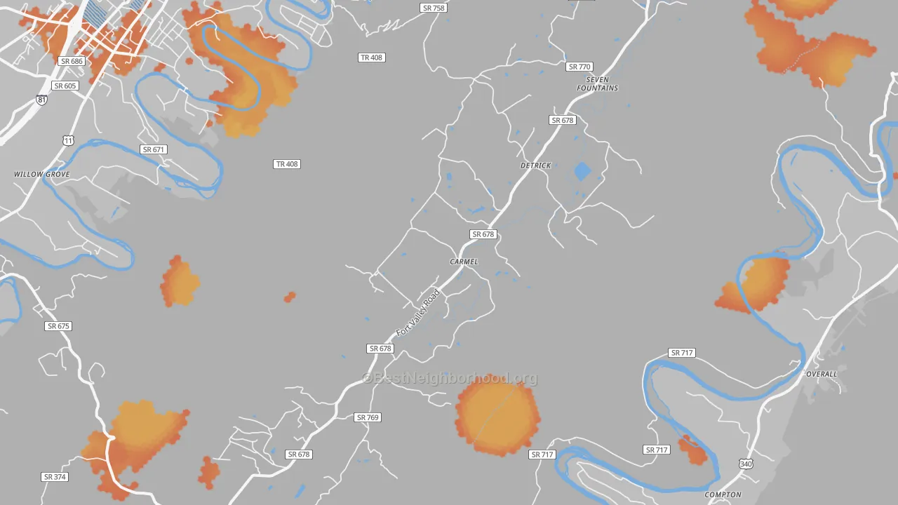 Bike Grade map of Fort Valley, VA