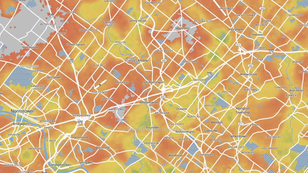 Bike Grade map of Fort Washington, PA