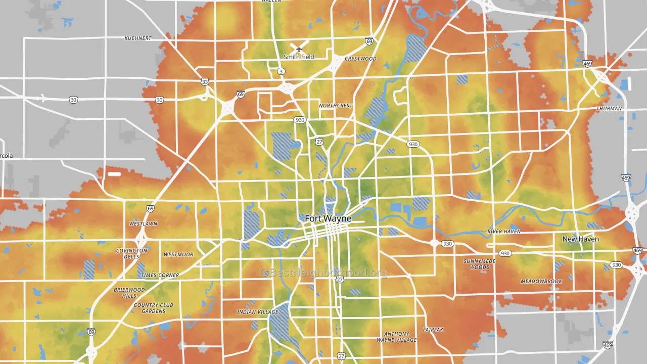 Bike Grade map of Fort Wayne, IN