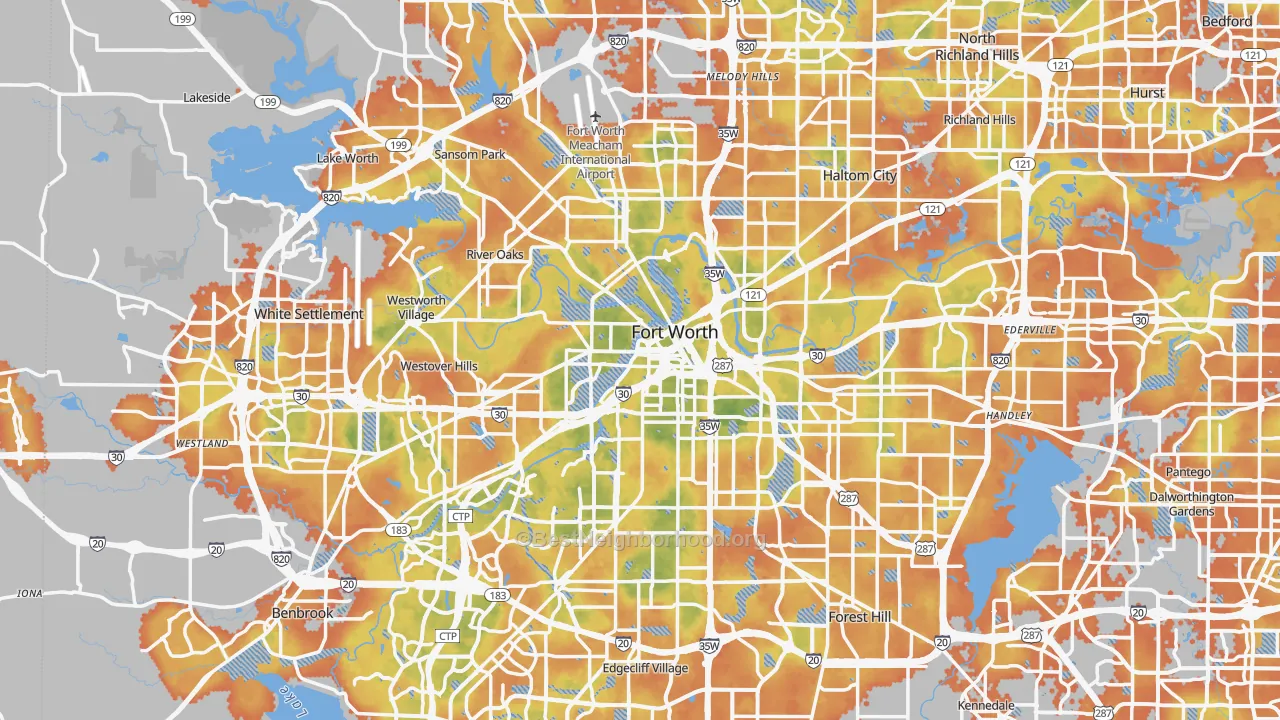 Bike Grade map of Fort Worth, TX