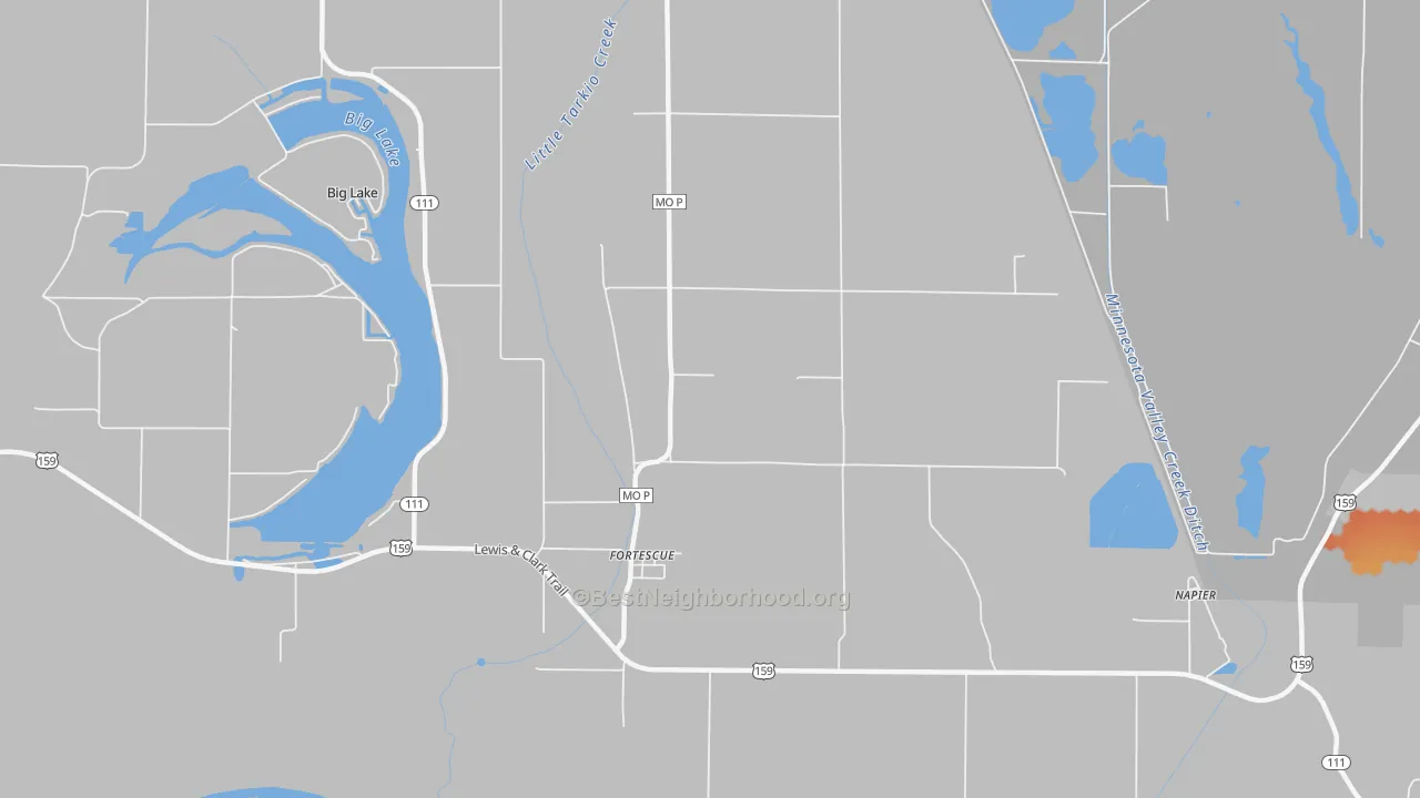Bike Grade map of Fortescue, MO