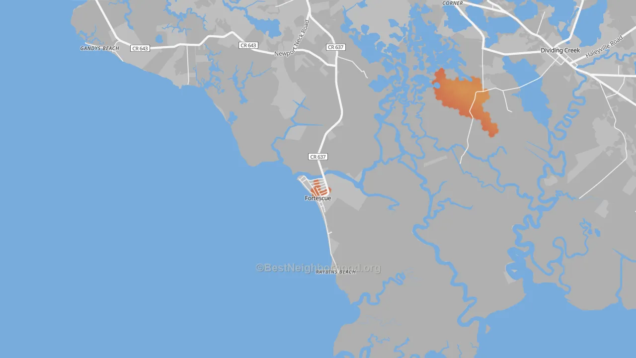 Bike Grade map of Fortescue, NJ