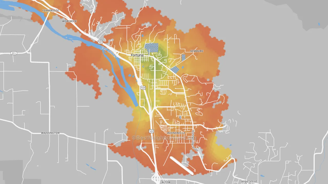Bike Grade map of Fortuna, CA