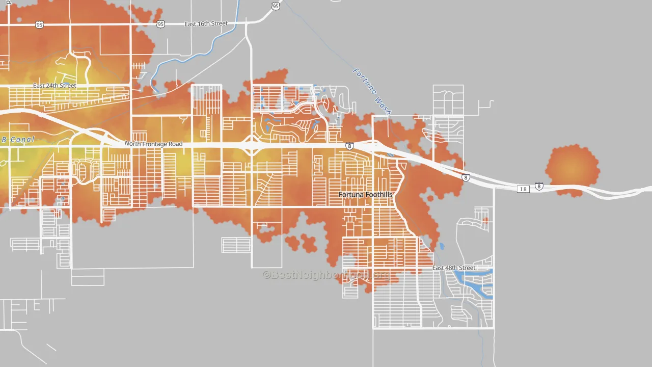Bike Grade map of Fortuna Foothills, AZ