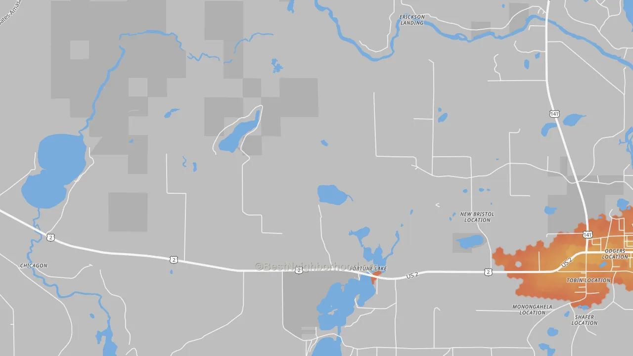 Bike Grade map of Fortune Lake, MI