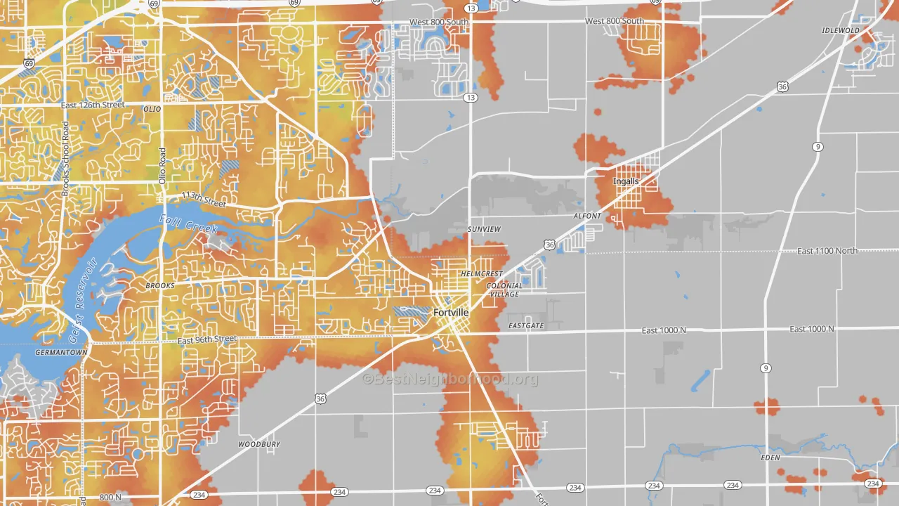 Bike Grade map of Fortville, IN