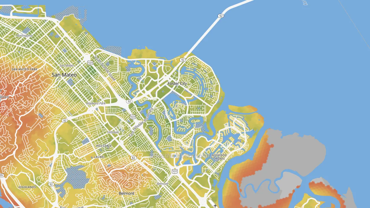 Bike Grade map of Foster City, CA