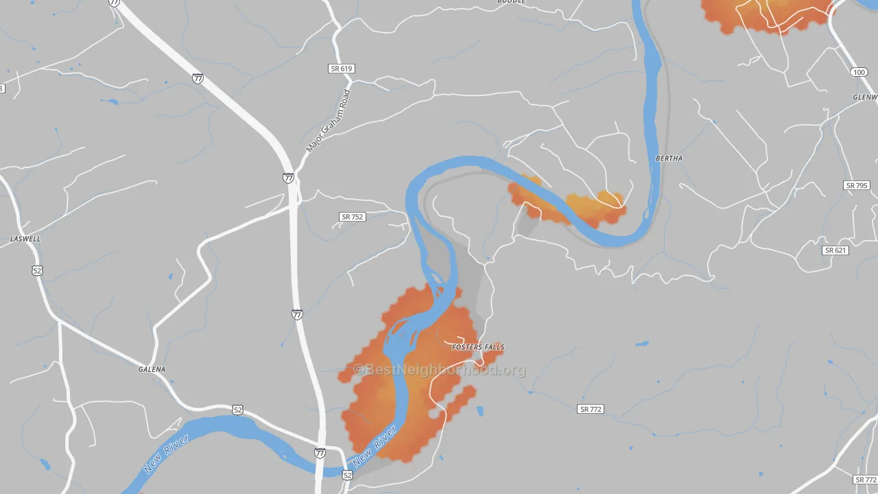 Bike Grade map of Fosters Falls, VA