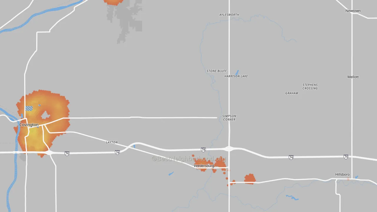 Bike Grade map of Fountain County, IN