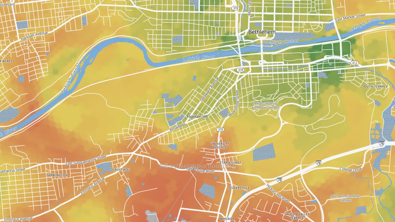 Bike Grade map of Fountain Hill, PA