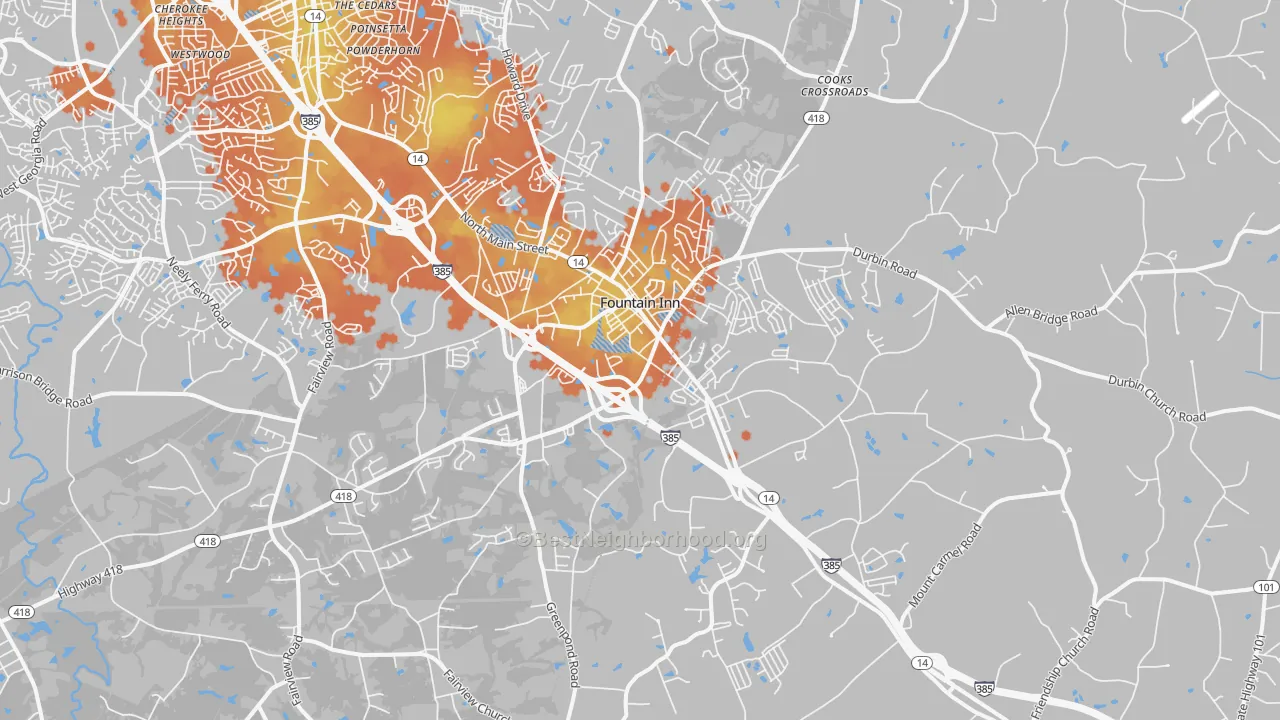 Bike Grade map of Fountain Inn, SC