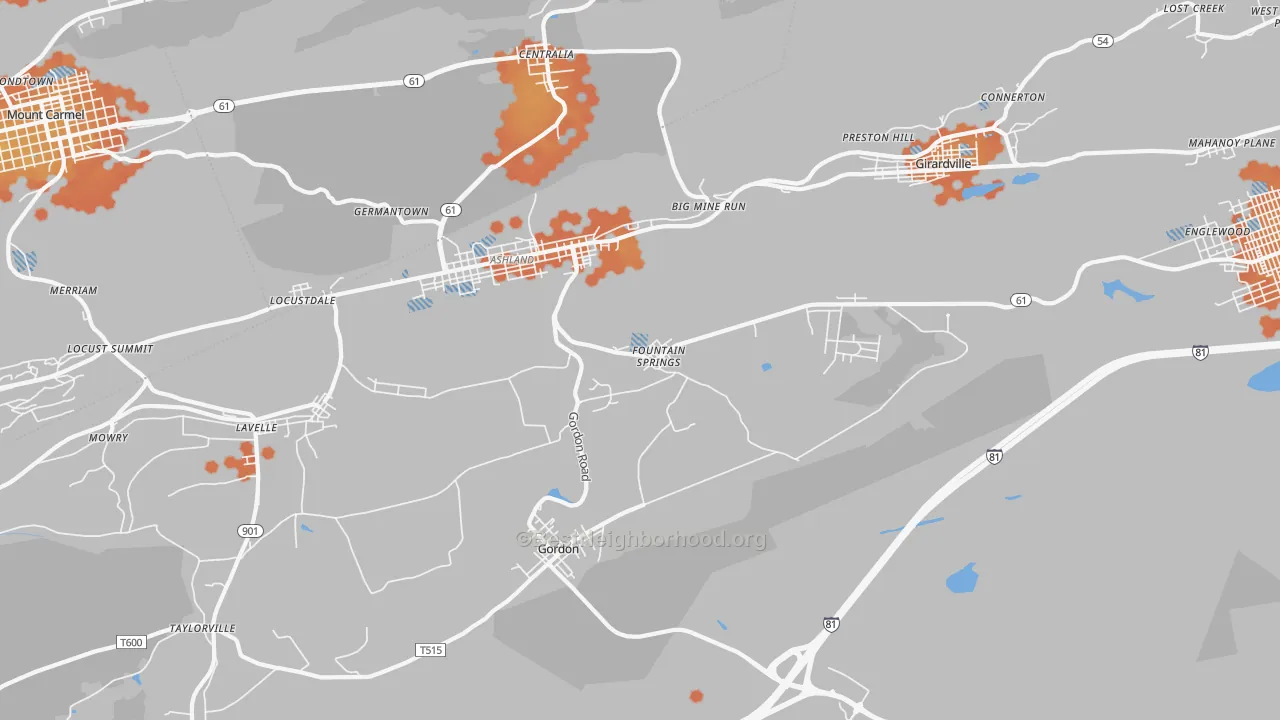 Bike Grade map of Fountain Springs, PA