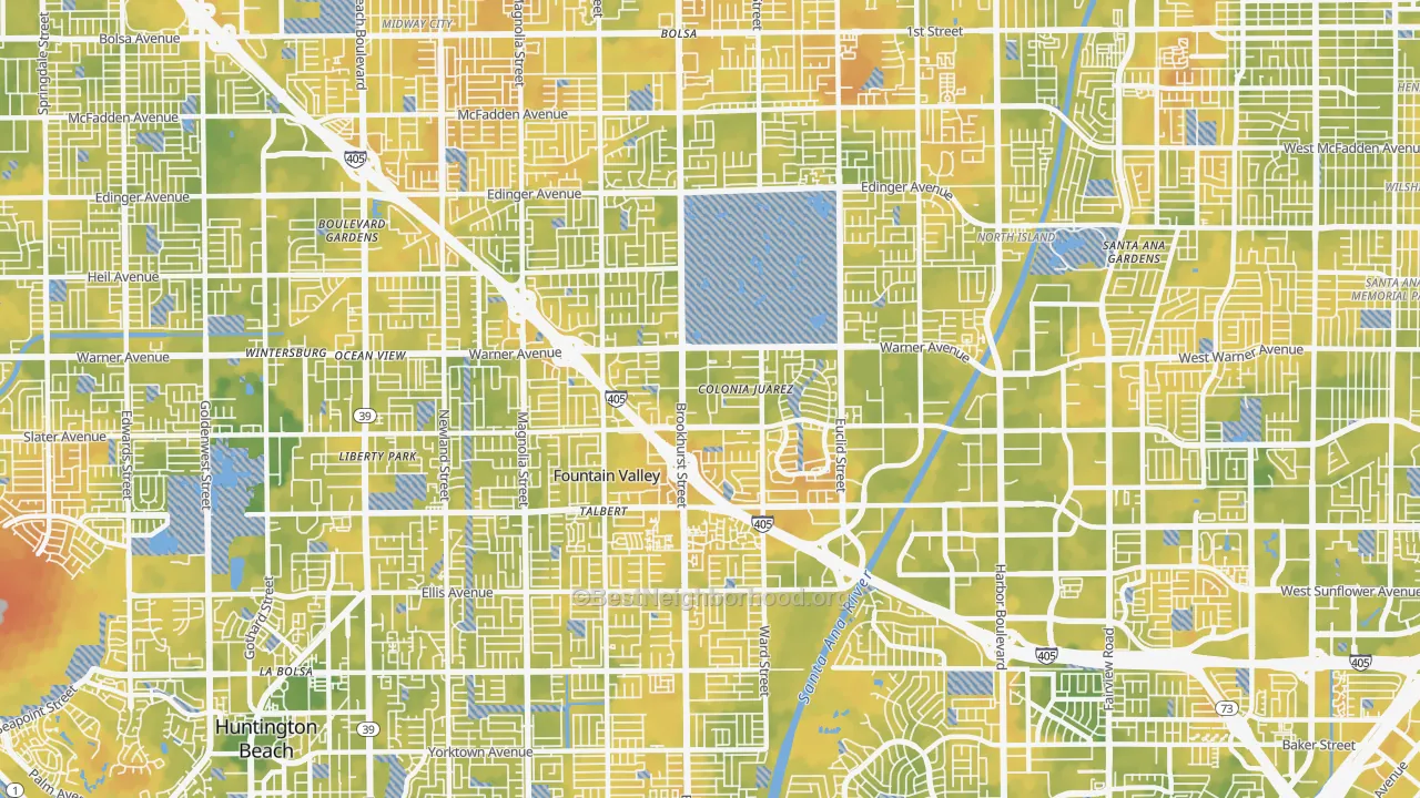 Bike Grade map of Fountain Valley, CA