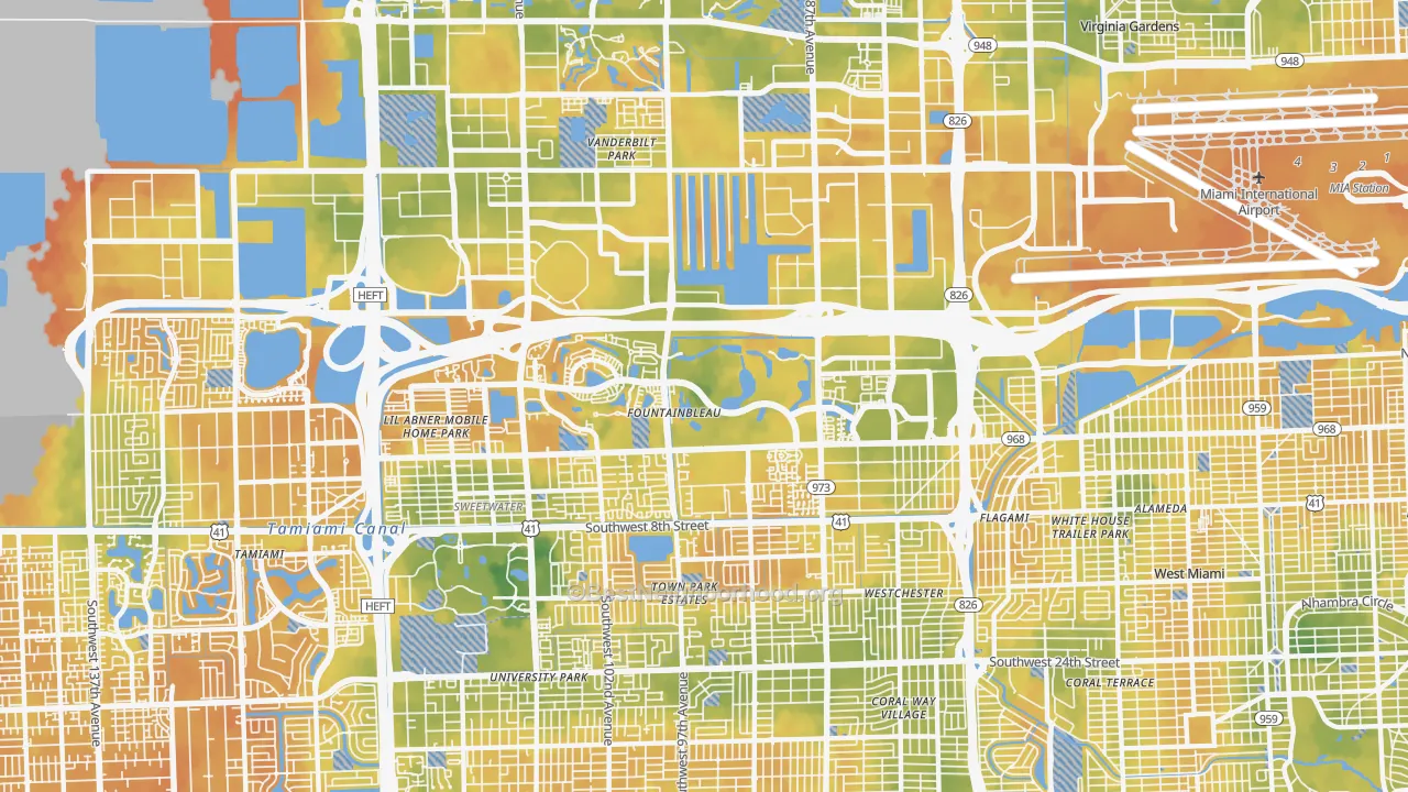 Bike Grade map of Fountainebleau, FL