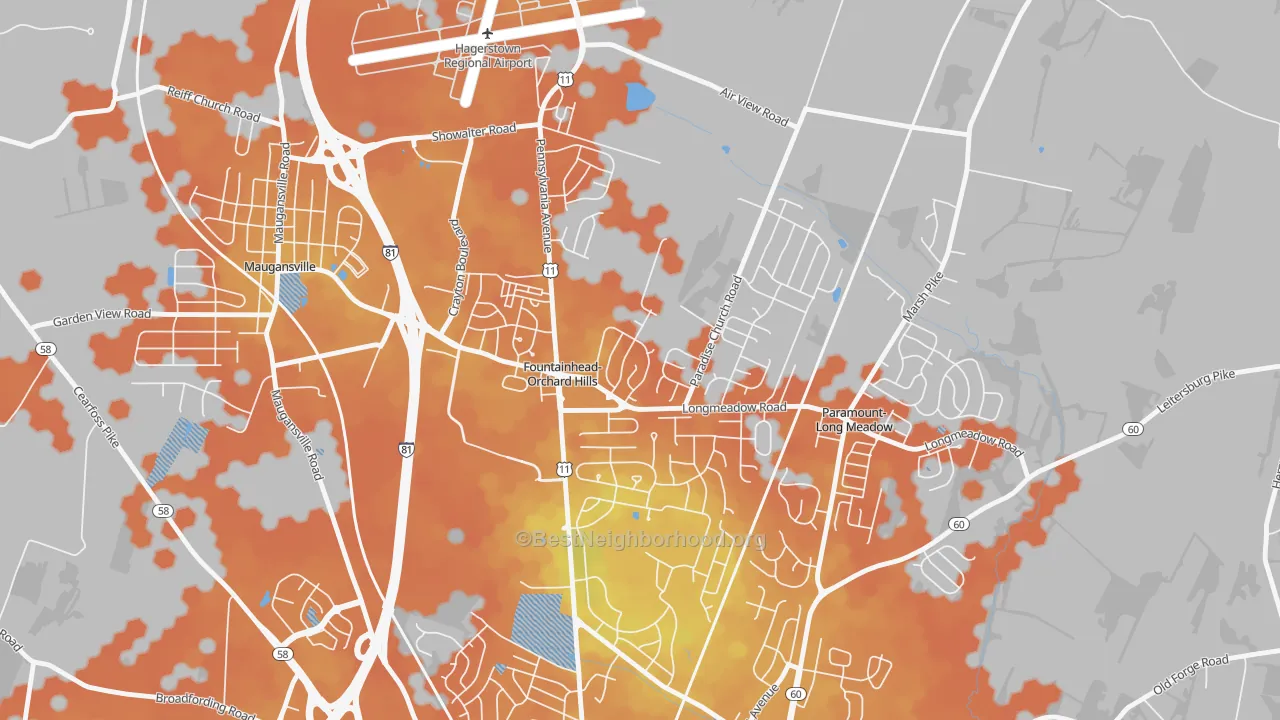 Bike Grade map of Fountainhead-Orchard Hills, MD