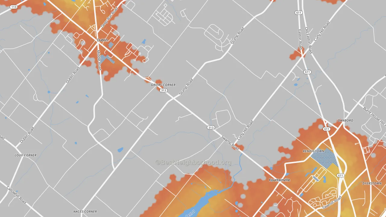 Bike Grade map of Fountainville, PA