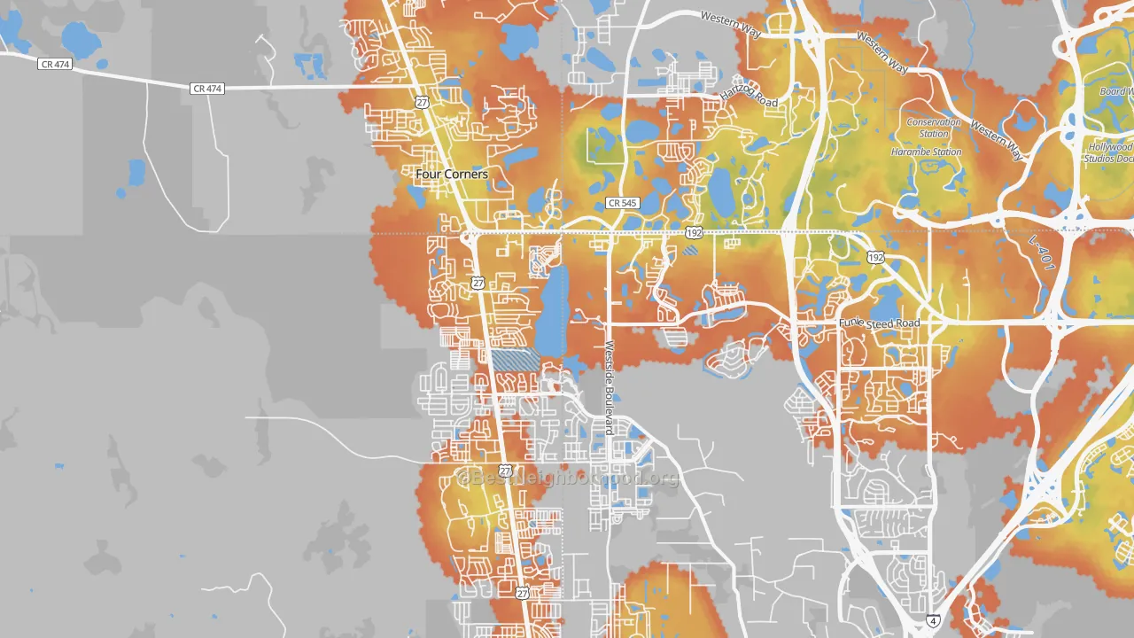 Bike Grade map of Four Corners, FL