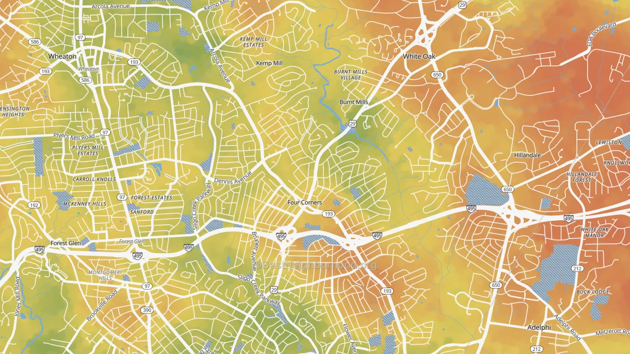 Bike Grade map of Four Corners, MD