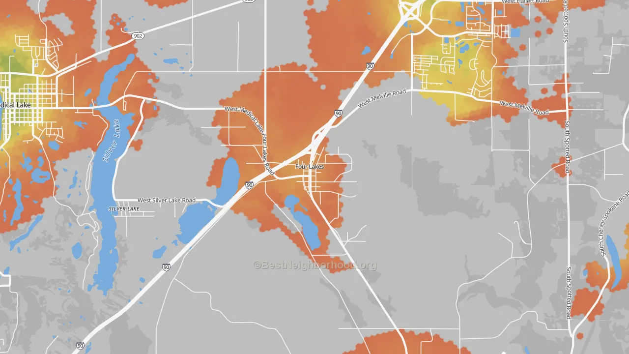 Bike Grade map of Four Lakes, WA