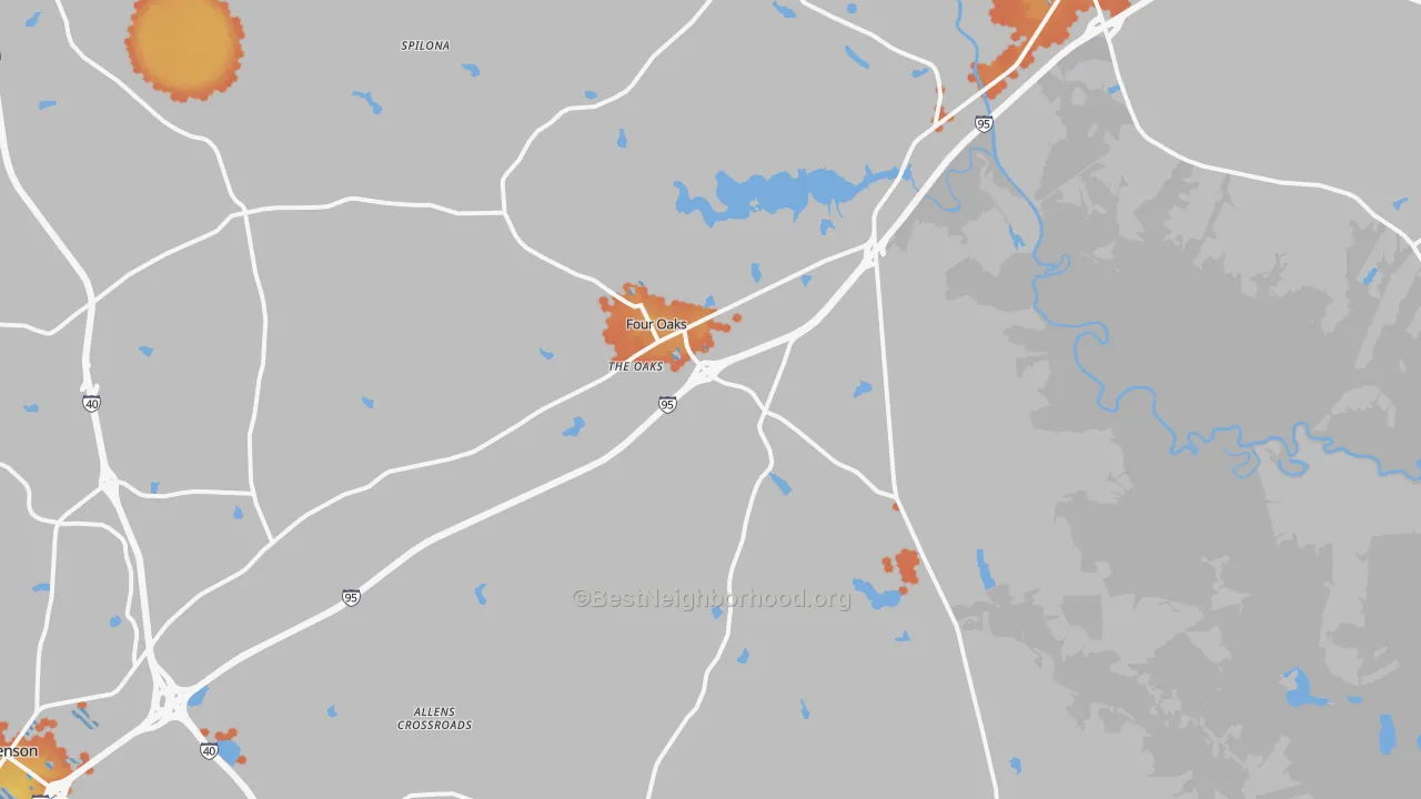Bike Grade map of Four Oaks, NC