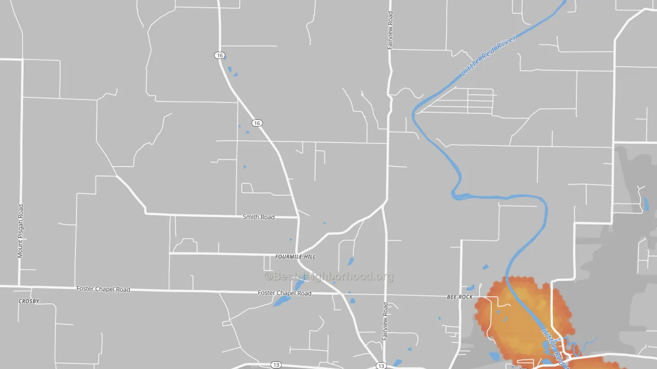 Bike Grade map of Fourmile Hill, AR