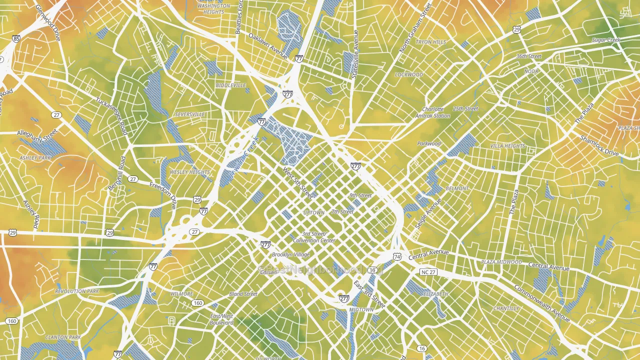 Bike Grade map of Fourth Ward, Charlotte, NC