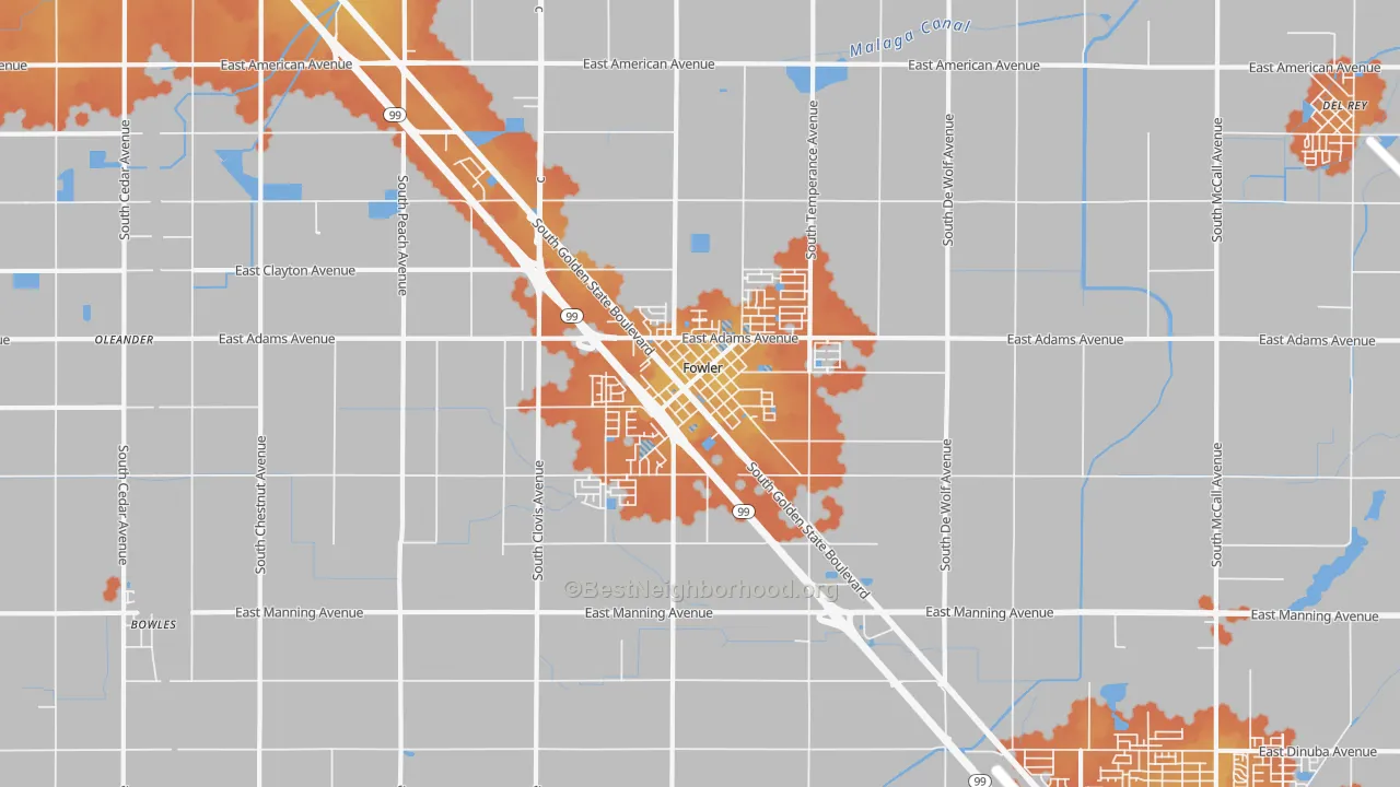 Bike Grade map of Fowler, CA