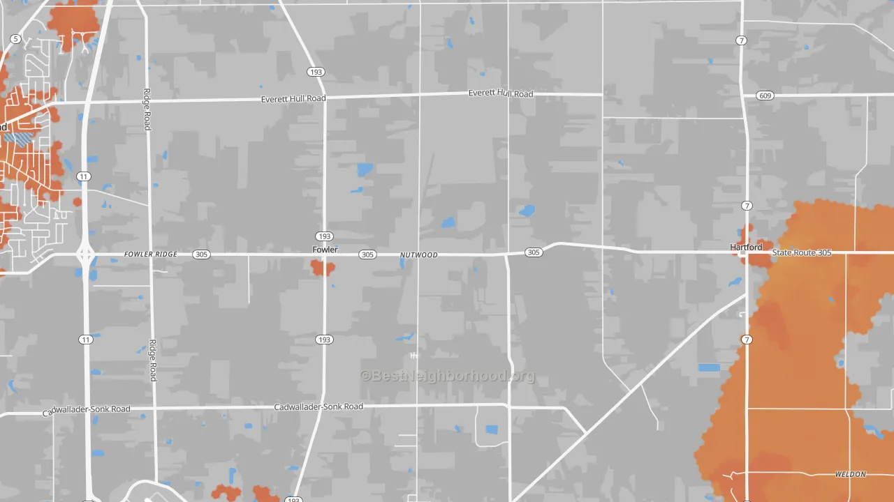 Bike Grade map of Fowler, OH