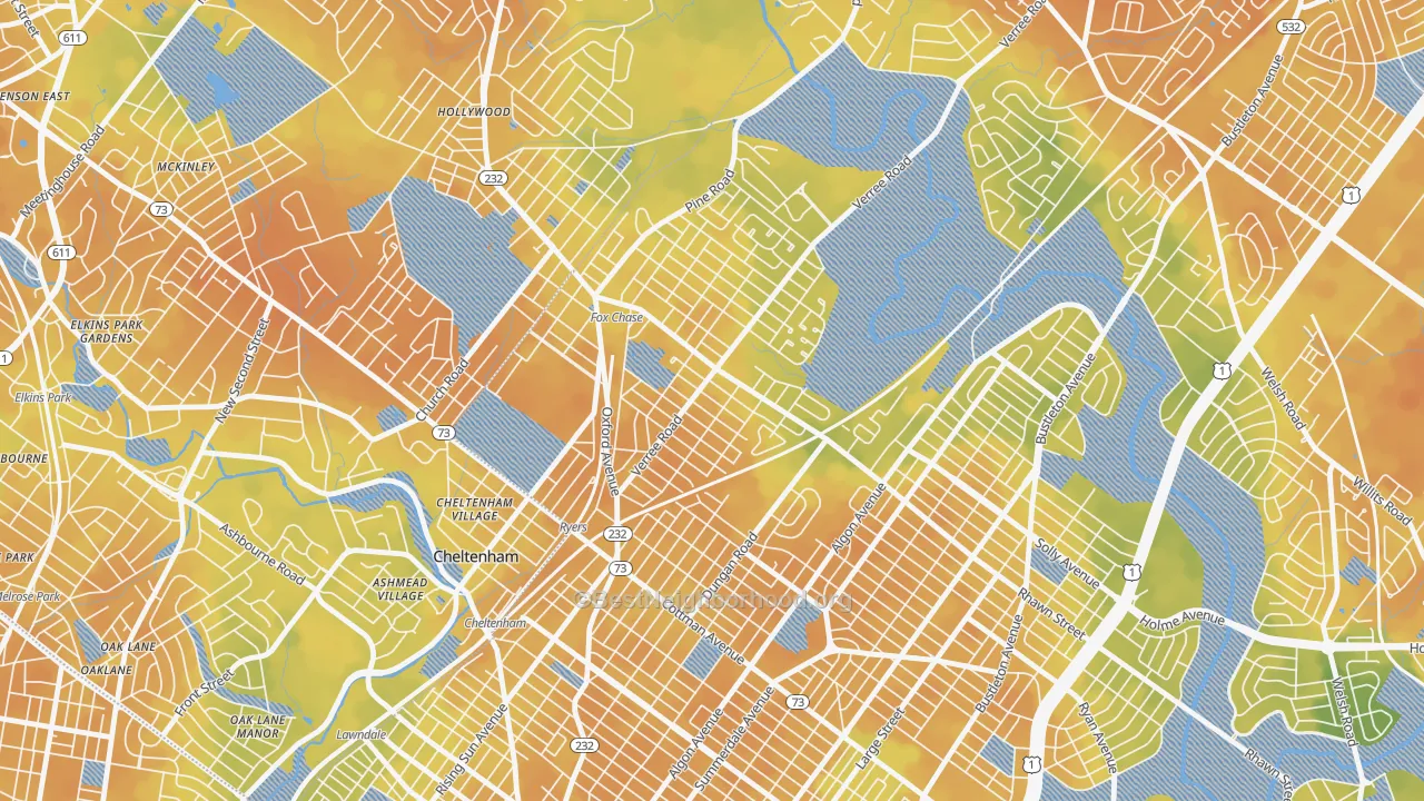 Bike Grade map of Fox Chase-Burholme, Philadelphia, PA