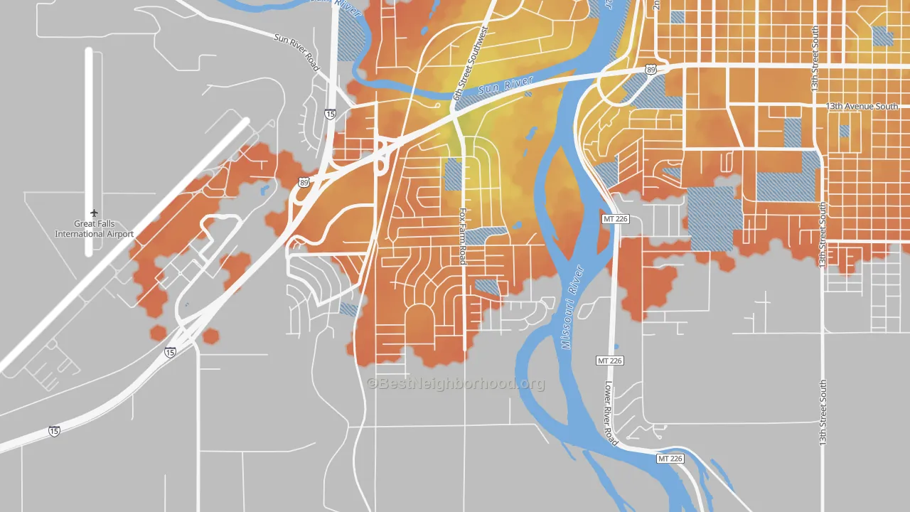 Bike Grade map of Fox Farm, Great Falls, MT