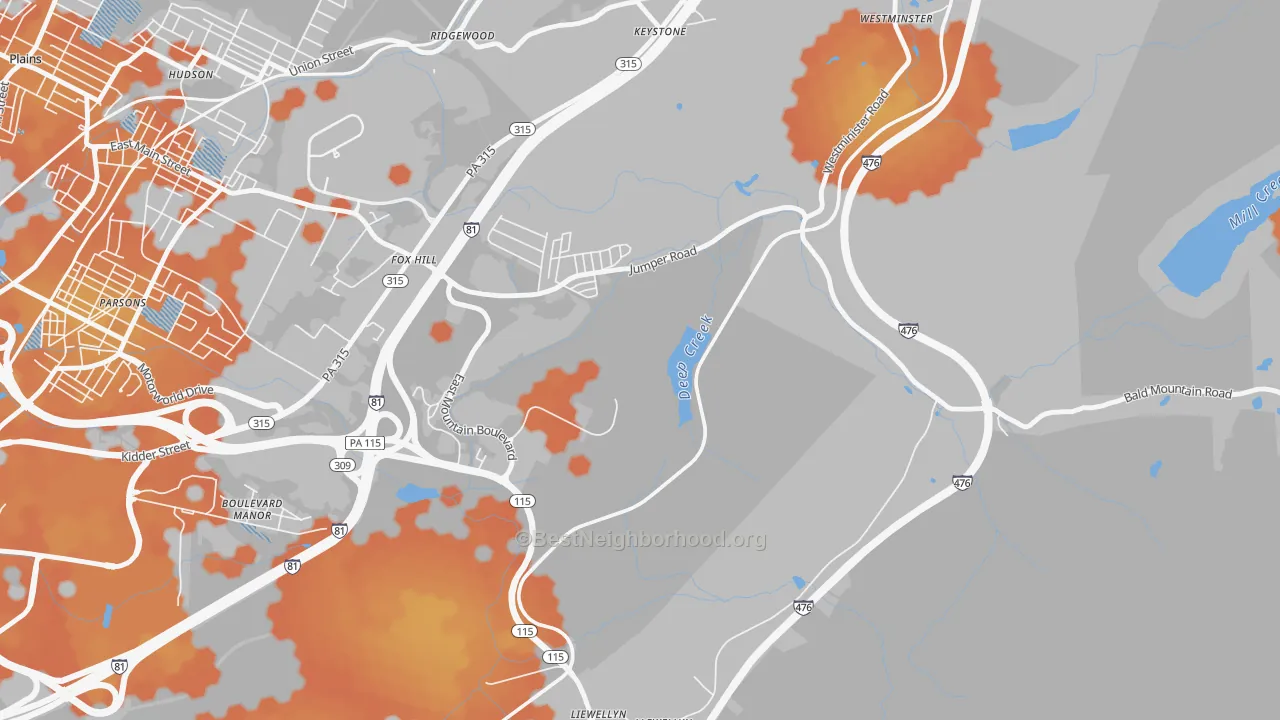 Bike Grade map of Fox Hill, PA
